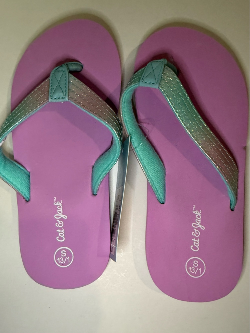 Cat & Jack Pink and Teal Glitter Strap Girls' Flip Flops